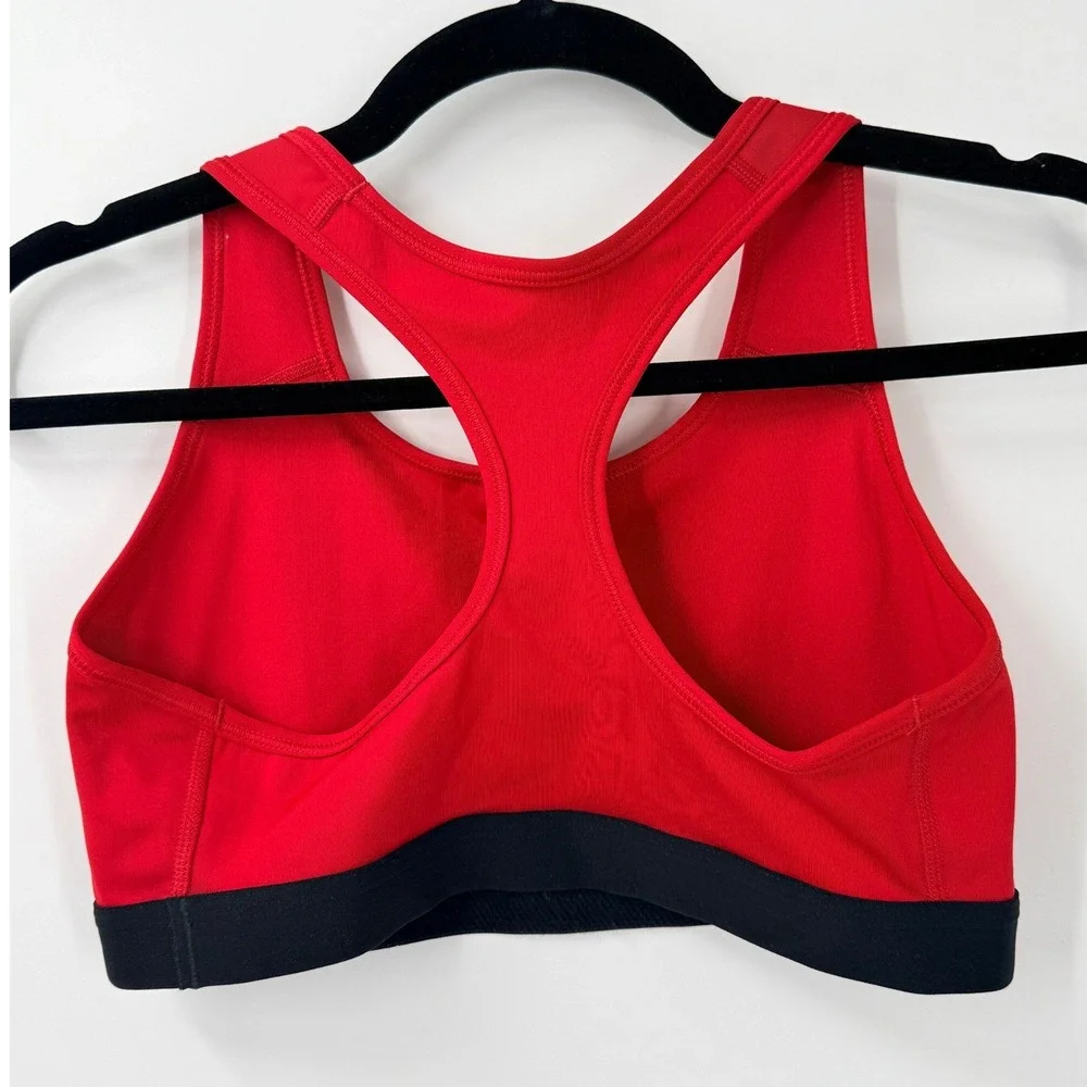 Nike Swoosh Sports Bra Women M Red Black Logo Racerback Compression Gym Running